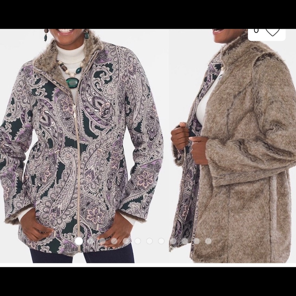 Chico’s Reversible Faux Fur/Paisley Cloth jacket